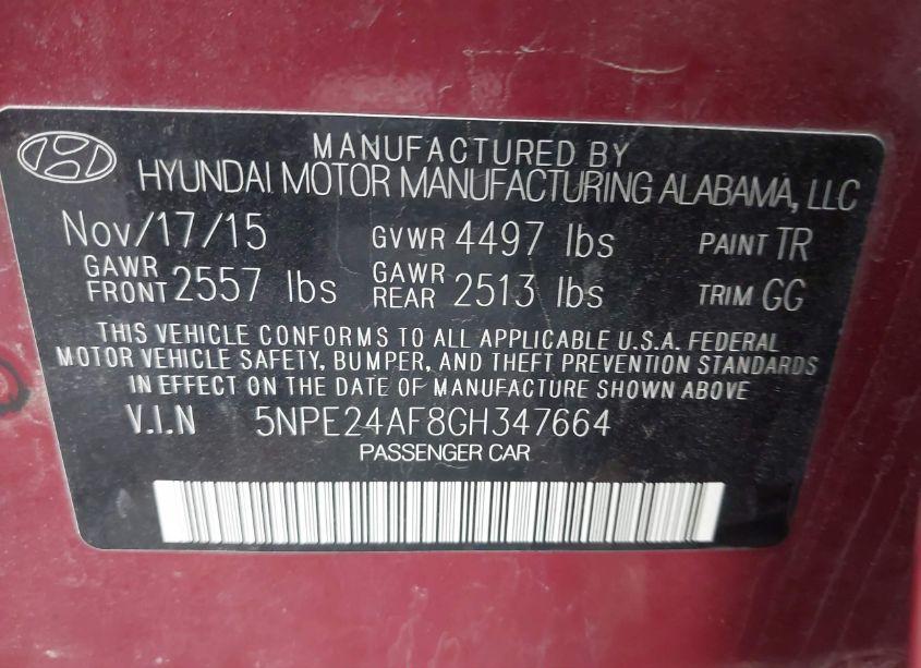 Photo 9 of 2016 Hyundai Sonata SE (VIN 5NPE24AF8GH347664)