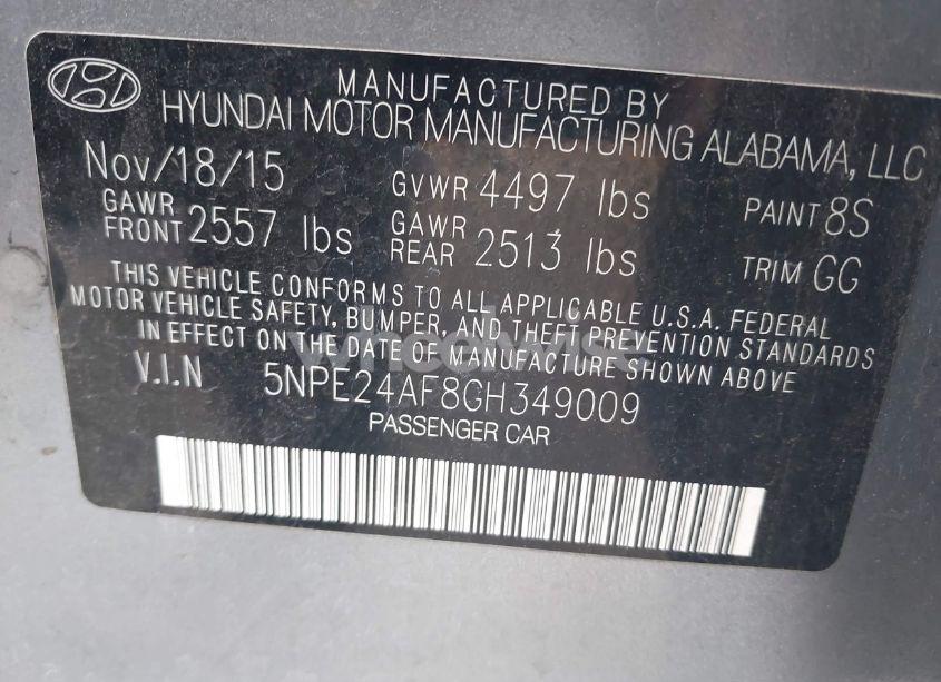 Photo 9 of 2016 Hyundai Sonata SE (VIN 5NPE24AF8GH349009)