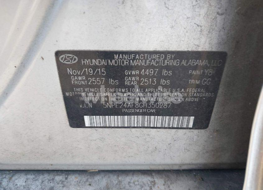 Photo 9 of 2016 Hyundai Sonata SE (VIN 5NPE24AF8GH350287)