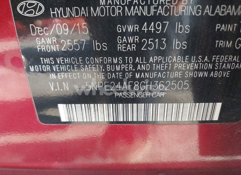 Photo 9 of 2016 Hyundai Sonata SE (VIN 5NPE24AF8GH362505)