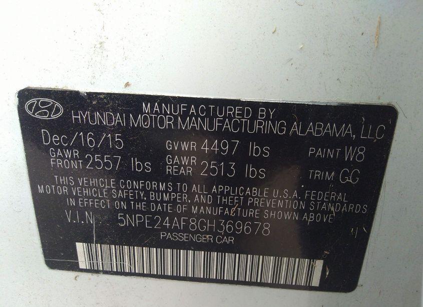 Photo 9 of 2016 Hyundai Sonata SE (VIN 5NPE24AF8GH369678)