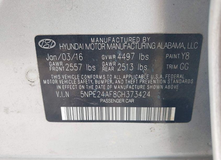 Photo 9 of 2016 Hyundai Sonata SE (VIN 5NPE24AF8GH373424)