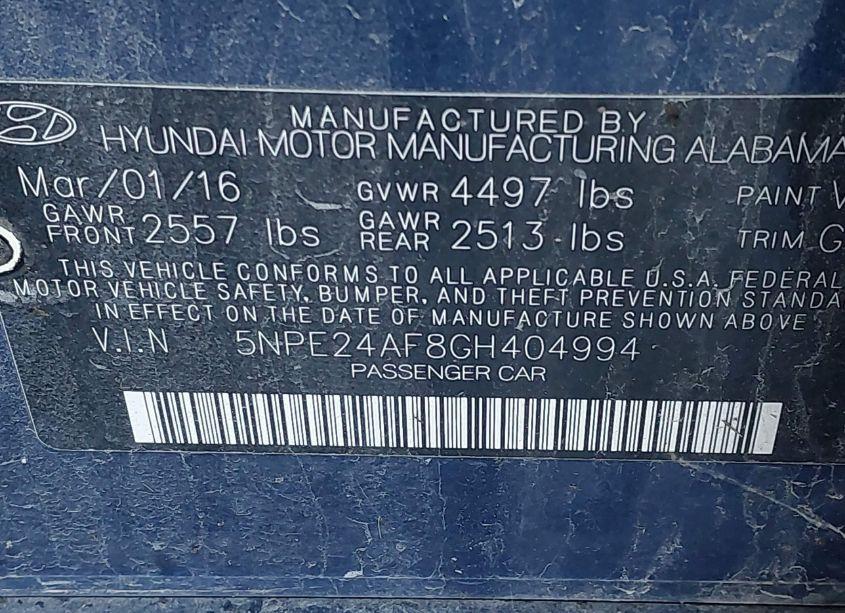 Photo 9 of 2016 Hyundai Sonata (VIN 5NPE24AF8GH404994)