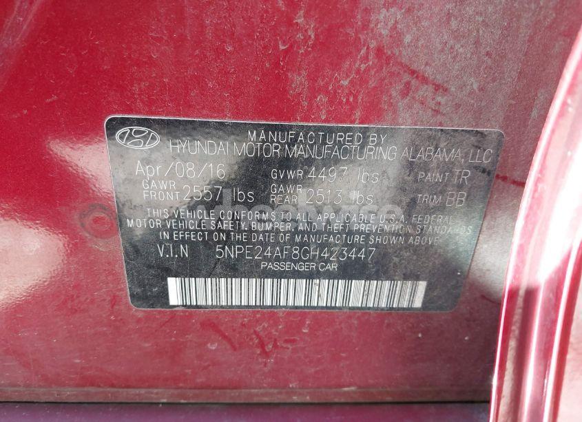 Photo 9 of 2016 Hyundai Sonata SE (VIN 5NPE24AF8GH423447)