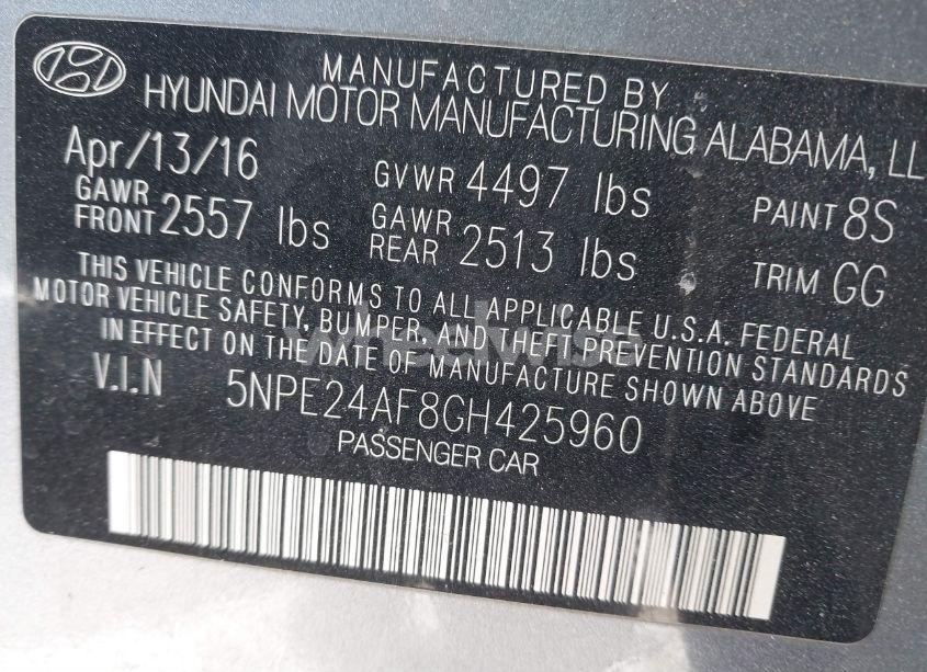 Photo 9 of 2016 Hyundai Sonata SE (VIN 5NPE24AF8GH425960)