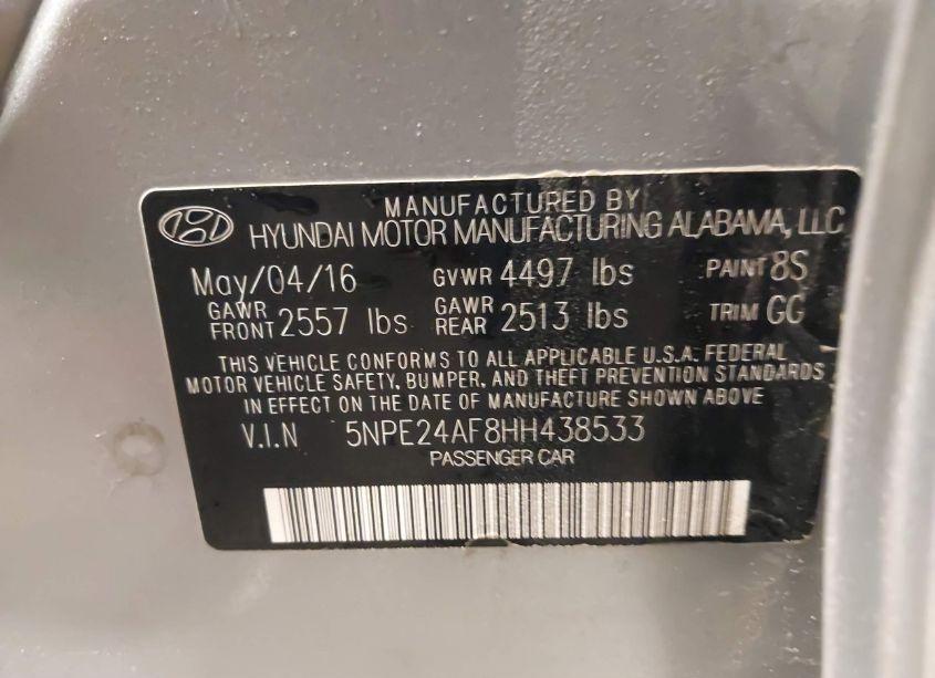 Photo 9 of 2017 Hyundai Sonata SE (VIN 5NPE24AF8HH438533)