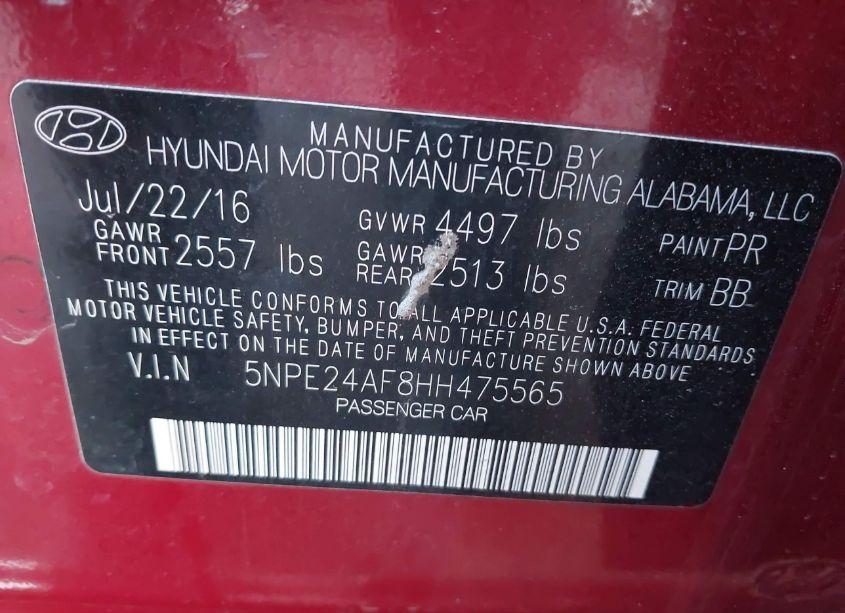 Photo 9 of 2017 Hyundai Sonata SE (VIN 5NPE24AF8HH475565)