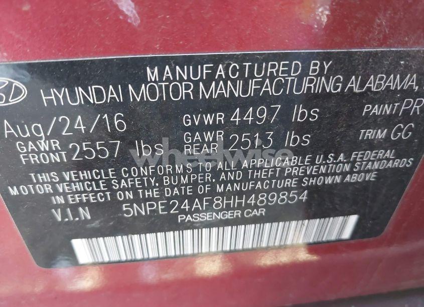 Photo 9 of 2017 Hyundai Sonata (VIN 5NPE24AF8HH489854)