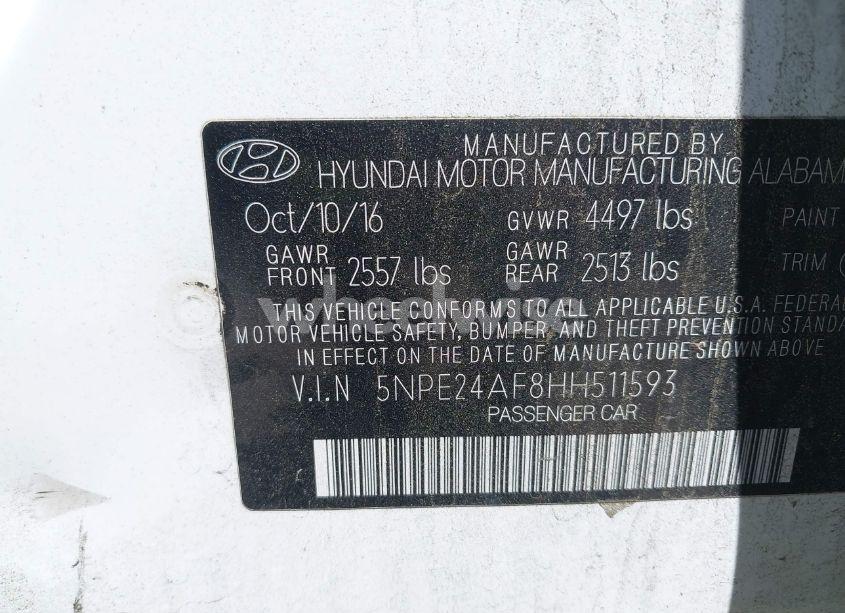 Photo 9 of 2017 Hyundai Sonata (VIN 5NPE24AF8HH511593)