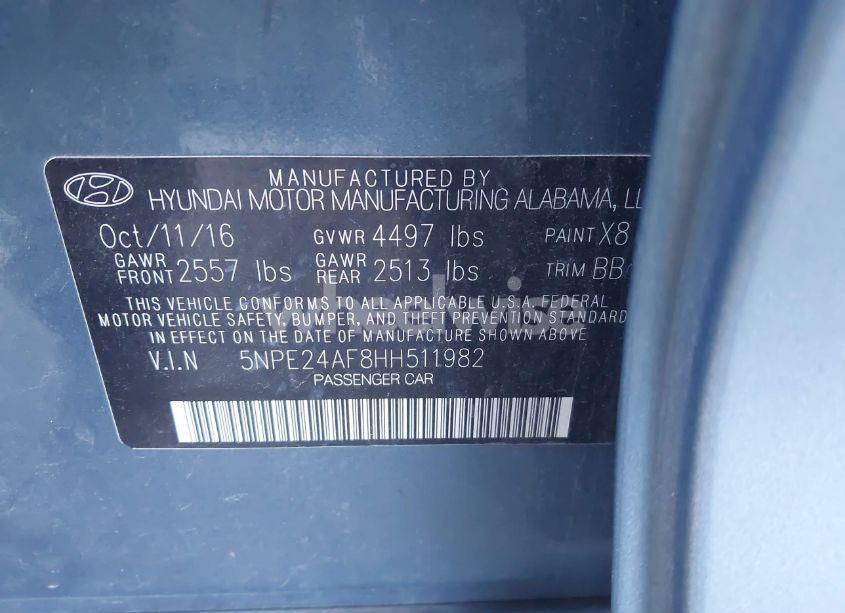 Photo 9 of 2017 Hyundai Sonata SE (VIN 5NPE24AF8HH511982)