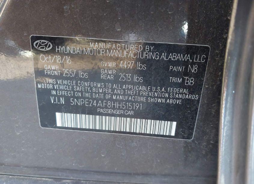 Photo 9 of 2017 Hyundai Sonata (VIN 5NPE24AF8HH515191)