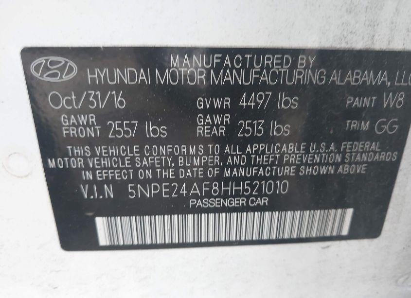 Photo 9 of 2017 Hyundai Sonata (VIN 5NPE24AF8HH521010)