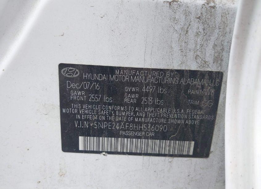 Photo 9 of 2017 Hyundai Sonata (VIN 5NPE24AF8HH536090)