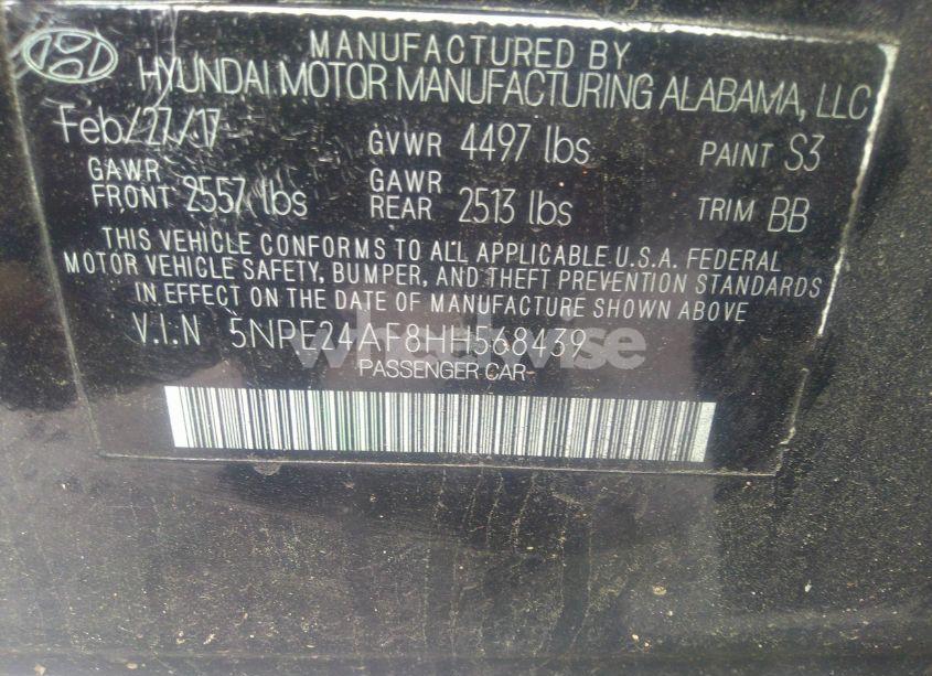 Photo 9 of 2017 Hyundai Sonata SE (VIN 5NPE24AF8HH568439)