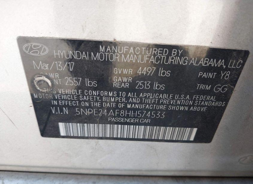 Photo 8 of 2017 Hyundai Sonata SE (VIN 5NPE24AF8HH574533)