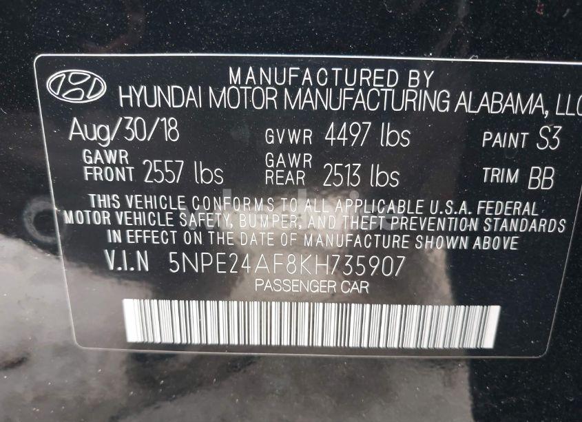 Photo 9 of 2019 Hyundai Sonata SE (VIN 5NPE24AF8KH735907)