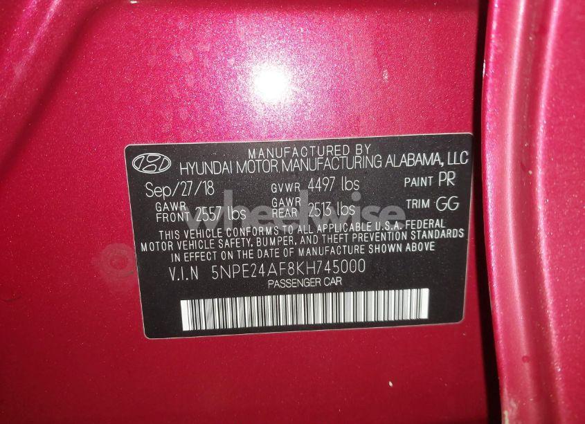 Photo 9 of 2019 Hyundai Sonata SE (VIN 5NPE24AF8KH745000)