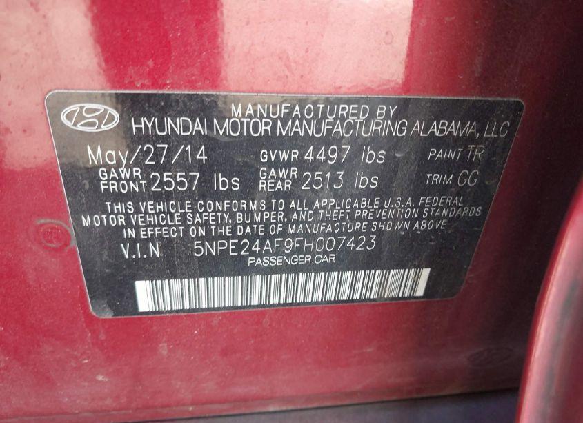 Photo 9 of 2015 Hyundai Sonata SE (VIN 5NPE24AF9FH007423)