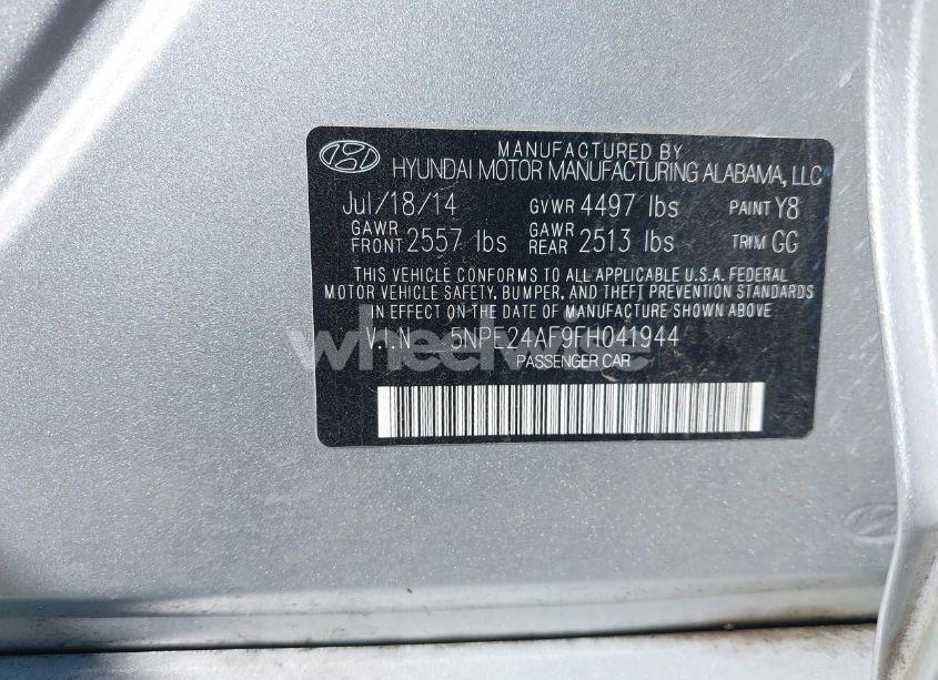 Photo 9 of 2015 Hyundai Sonata SE (VIN 5NPE24AF9FH041944)