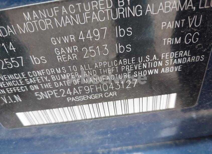 Photo 9 of 2015 Hyundai Sonata SE (VIN 5NPE24AF9FH043127)