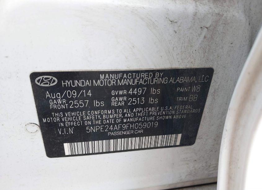 Photo 9 of 2015 Hyundai Sonata SE (VIN 5NPE24AF9FH059019)