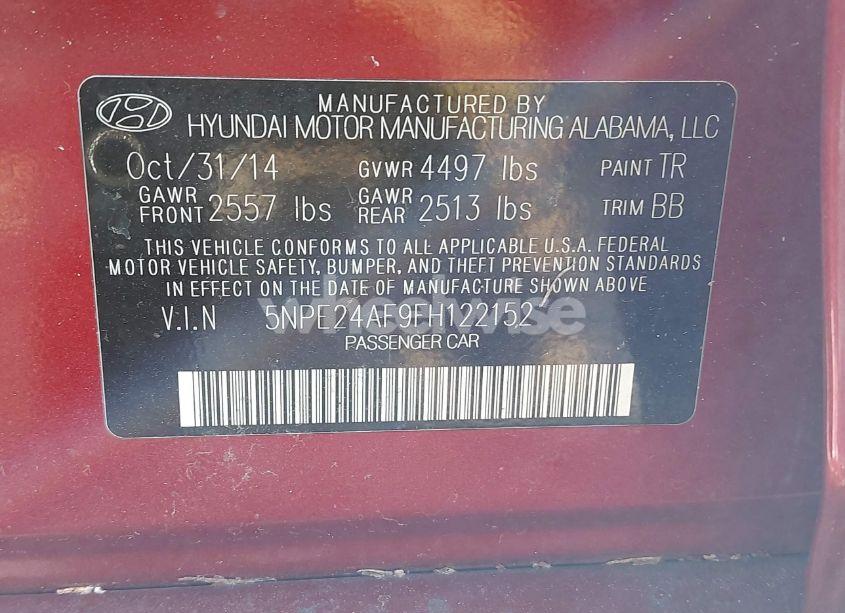 Photo 9 of 2015 Hyundai Sonata SE (VIN 5NPE24AF9FH122152)