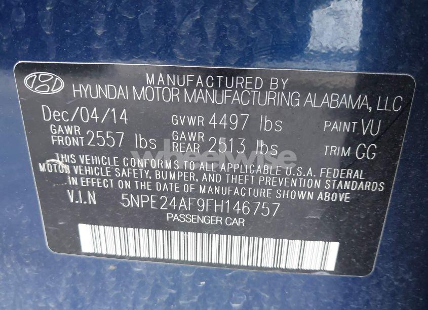 Photo 9 of 2015 Hyundai Sonata SE (VIN 5NPE24AF9FH146757)