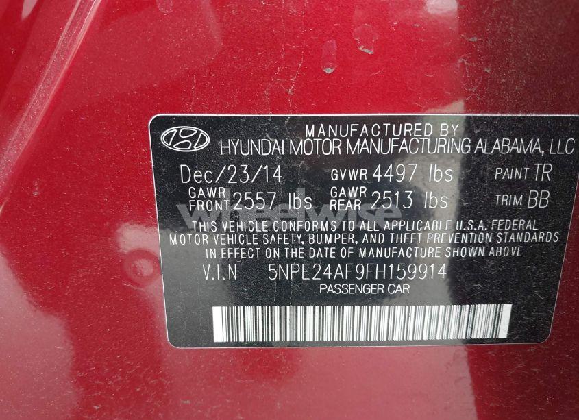 Photo 9 of 2015 Hyundai Sonata SE (VIN 5NPE24AF9FH159914)