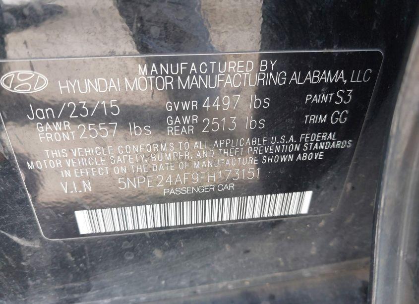 Photo 9 of 2015 Hyundai Sonata SE (VIN 5NPE24AF9FH173151)