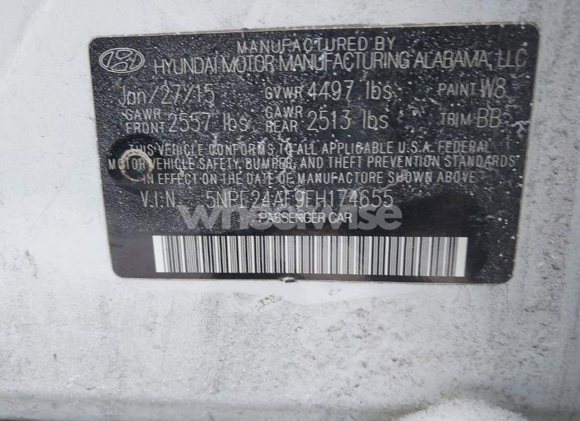 Photo 9 of 2015 Hyundai Sonata SE (VIN 5NPE24AF9FH174655)