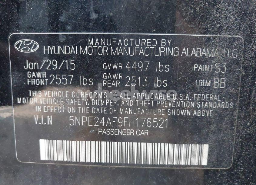 Photo 9 of 2015 Hyundai Sonata SE (VIN 5NPE24AF9FH176521)