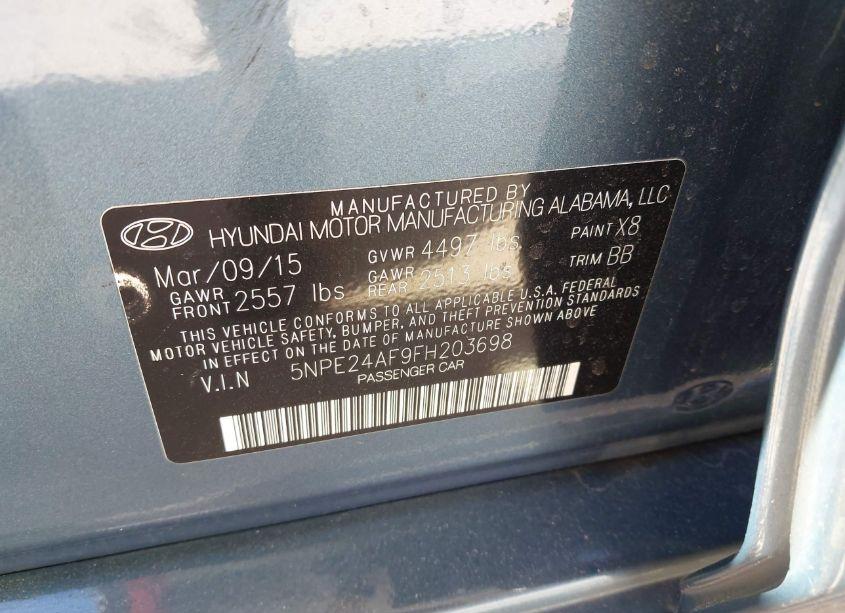 Photo 9 of 2015 Hyundai Sonata SE (VIN 5NPE24AF9FH203698)