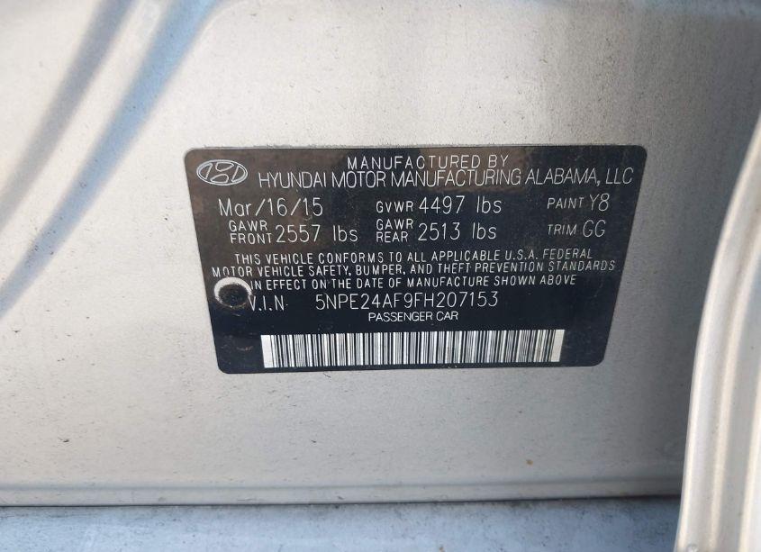 Photo 9 of 2015 Hyundai Sonata SE (VIN 5NPE24AF9FH207153)