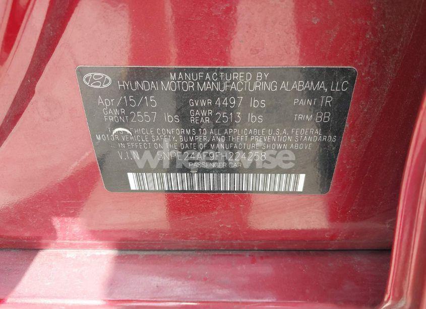 Photo 9 of 2015 Hyundai Sonata SE (VIN 5NPE24AF9FH224258)