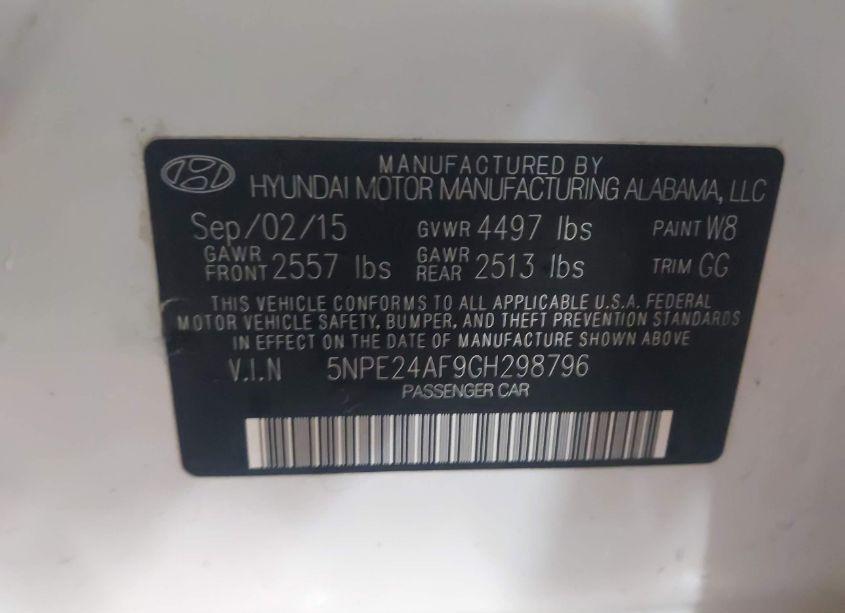 Photo 9 of 2016 Hyundai Sonata SE (VIN 5NPE24AF9GH298796)