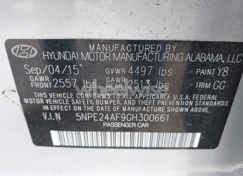 Photo 9 of 2016 Hyundai Sonata SE (VIN 5NPE24AF9GH300661)
