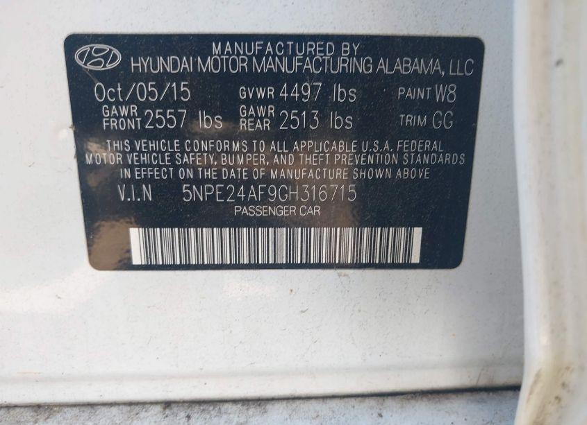 Photo 9 of 2016 Hyundai Sonata SE (VIN 5NPE24AF9GH316715)