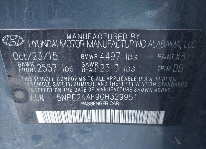 Photo 9 of 2016 Hyundai Sonata SE (VIN 5NPE24AF9GH329951)