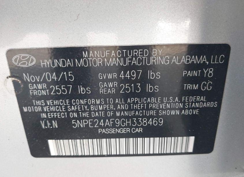 Photo 9 of 2016 Hyundai Sonata SE (VIN 5NPE24AF9GH338469)