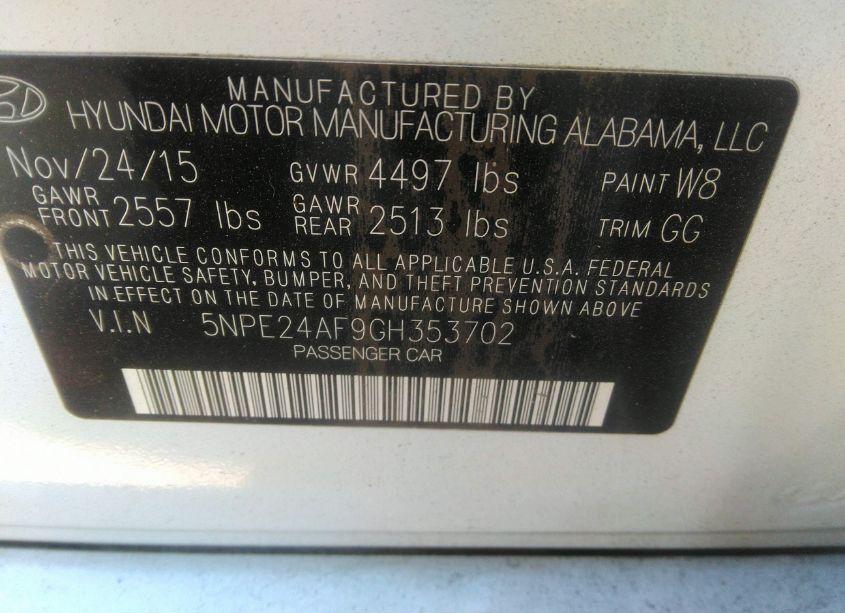 Photo 9 of 2016 Hyundai Sonata SE (VIN 5NPE24AF9GH353702)