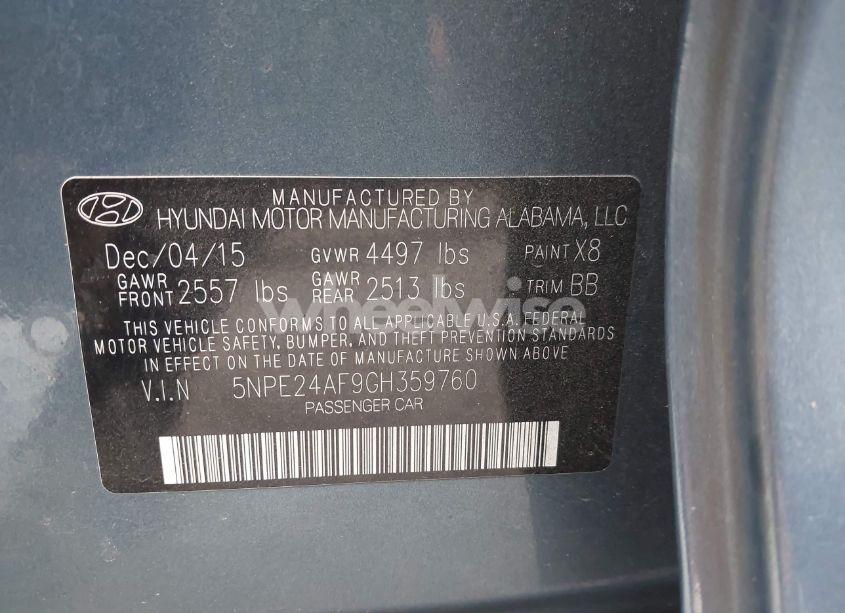 Photo 9 of 2016 Hyundai Sonata SE (VIN 5NPE24AF9GH359760)