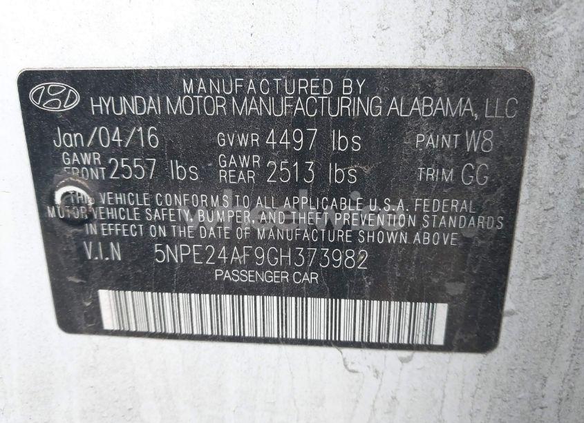 Photo 9 of 2016 Hyundai Sonata SE (VIN 5NPE24AF9GH373982)