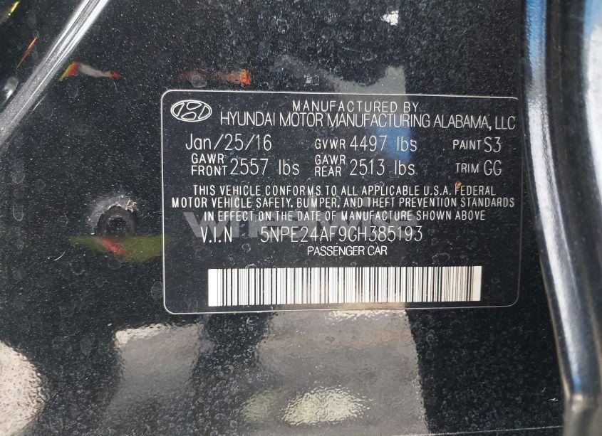 Photo 9 of 2016 Hyundai Sonata SE (VIN 5NPE24AF9GH385193)