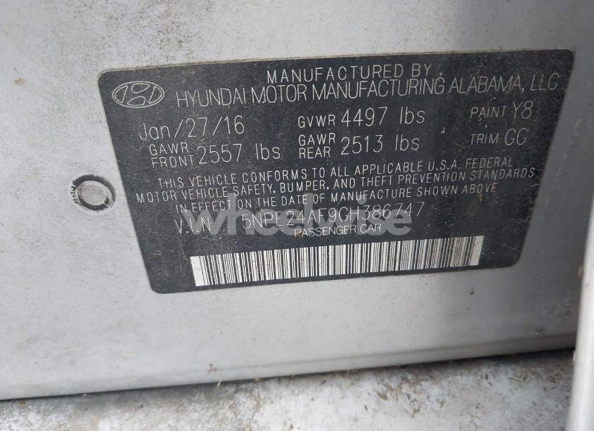 Photo 9 of 2016 Hyundai Sonata SE (VIN 5NPE24AF9GH386747)