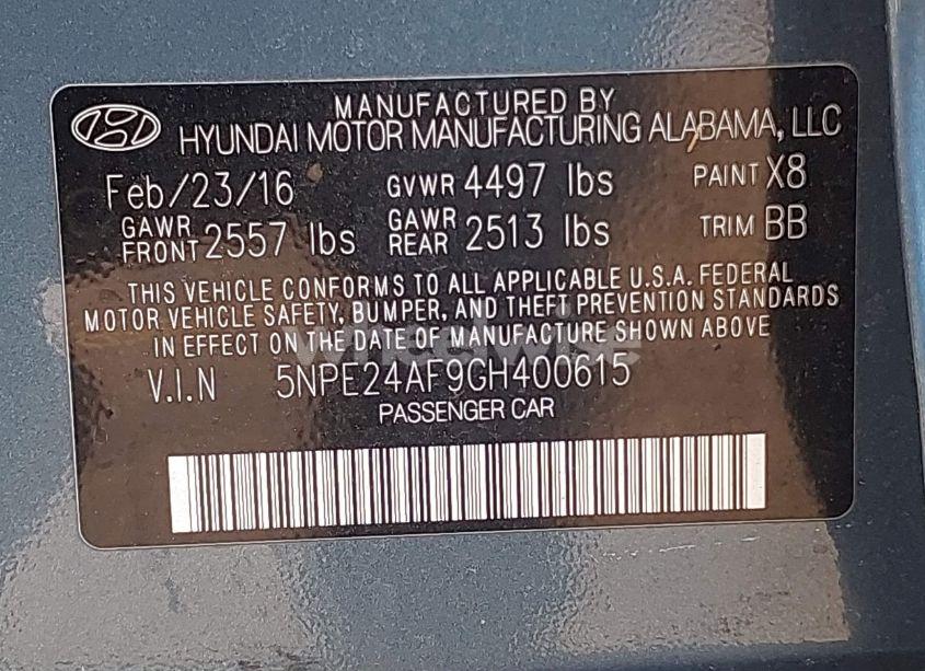 Photo 9 of 2016 Hyundai Sonata SE (VIN 5NPE24AF9GH400615)