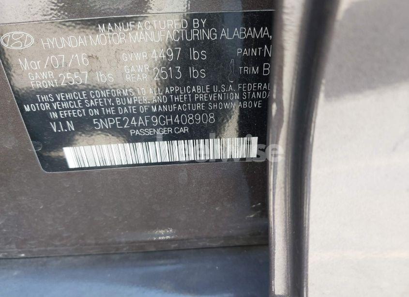 Photo 9 of 2016 Hyundai Sonata SE (VIN 5NPE24AF9GH408908)