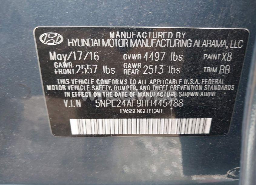 Photo 9 of 2017 Hyundai Sonata (VIN 5NPE24AF9HH445488)