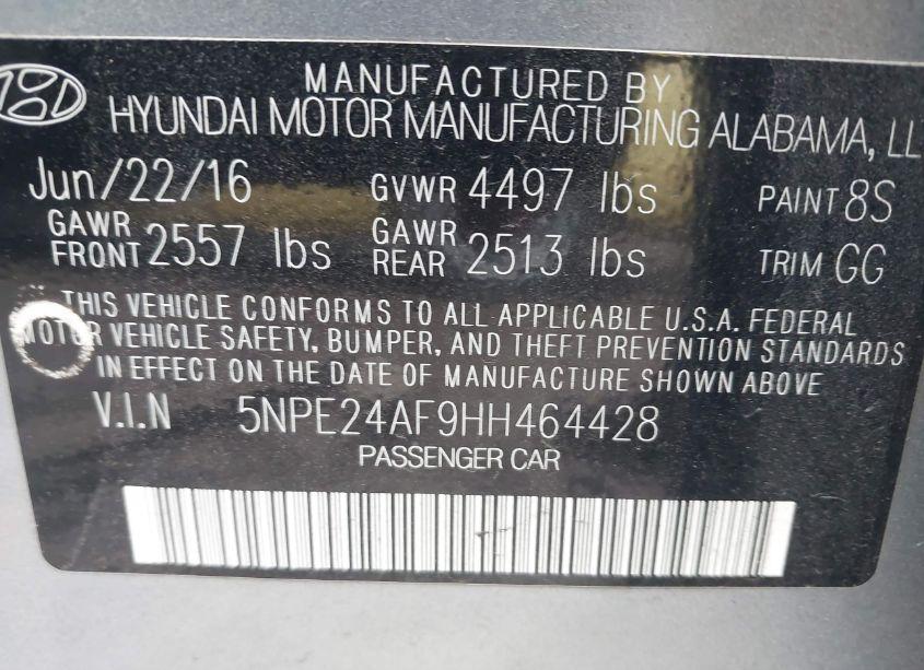 Photo 9 of 2017 Hyundai Sonata (VIN 5NPE24AF9HH464428)