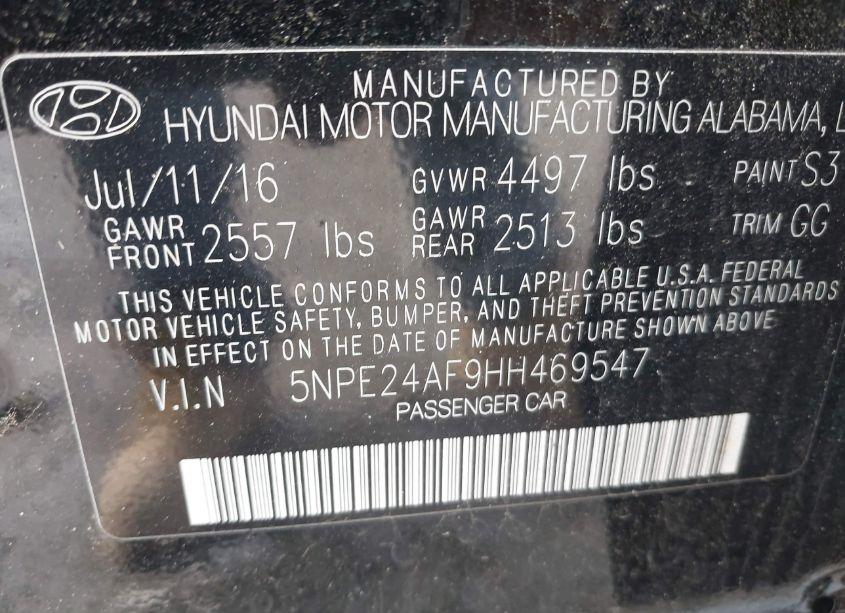 Photo 9 of 2017 Hyundai Sonata SE (VIN 5NPE24AF9HH469547)