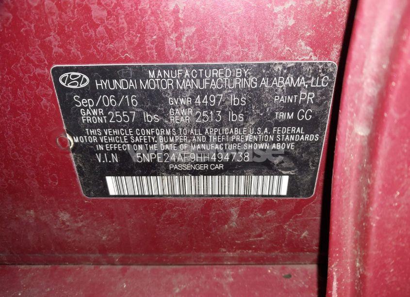 Photo 9 of 2017 Hyundai Sonata N/A (VIN 5NPE24AF9HH494738)